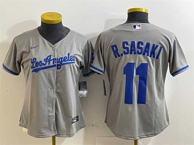Women%27s Los Angeles Dodgers #11 Roki Sasaki Grey Cool Base Stitched Jersey